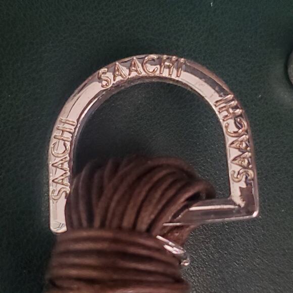 Saachi Multi-strand Statement Bracelet Dark‎ Brown Cords with Silver Tone Bars - Picture 4 of 10